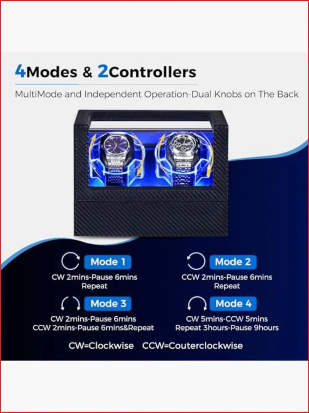 Double Watch Winder with Ultra-Silent Japanese Motor, 4 Modes